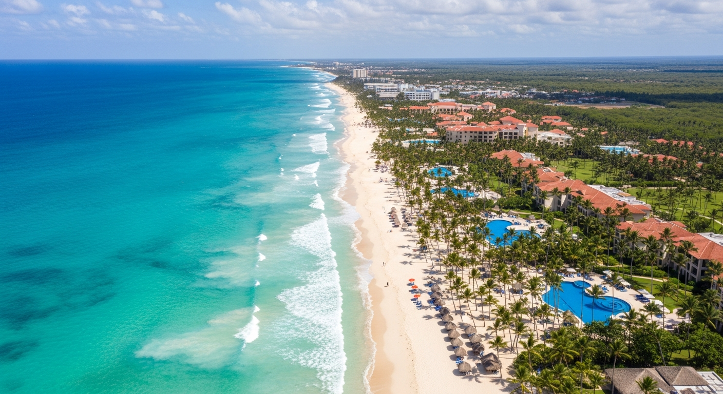 Aerial view of Punta Cana beach resort area on the Dominican Republic's eastern coast
